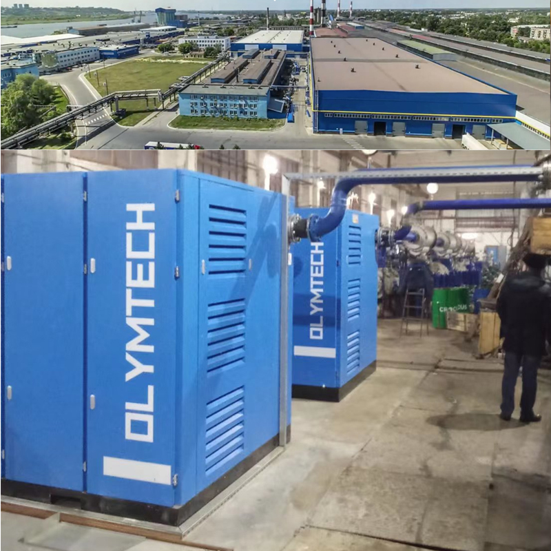 Olymtech 2-stage VSD screw air compressor work in Russian Glass factory
